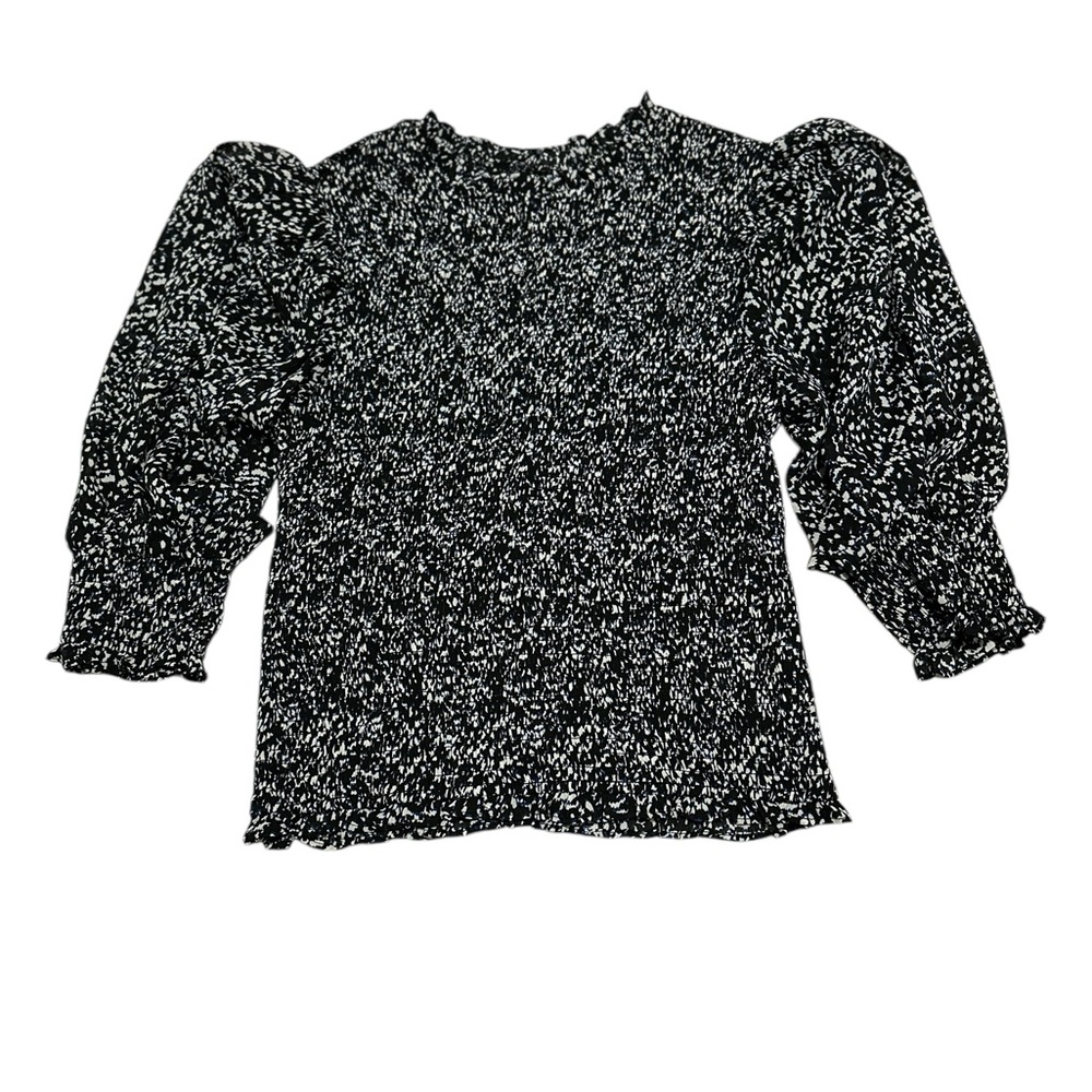 Chiffon Black and White Puff Sleeve Top